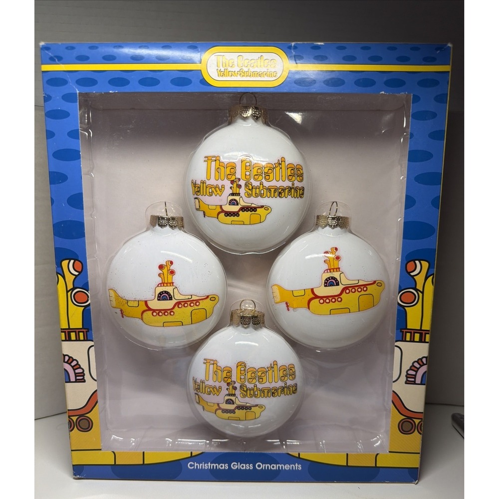 The Beatles Yellow Submarine Christmas Glass Ornaments Set Of 4 Original Box H18